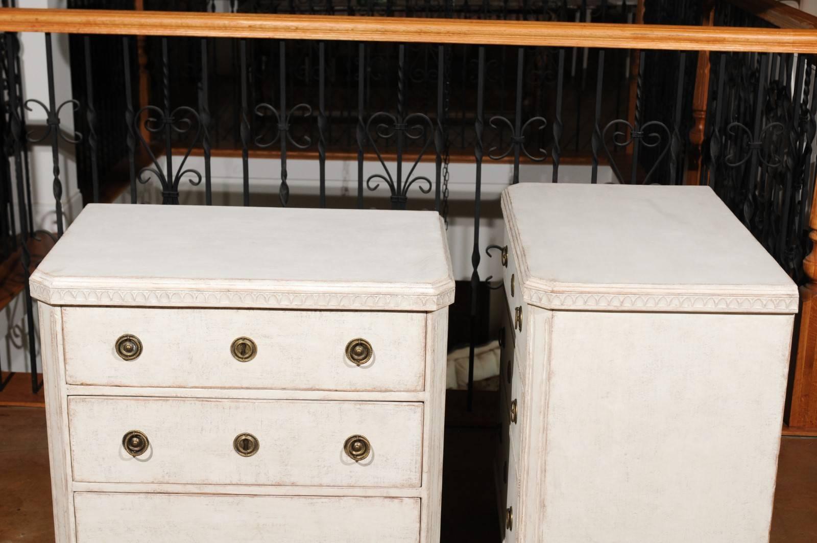 Pair of Swedish Gustavian Style Painted Chests with Drawers and Door, circa 1900 4