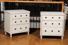 Pair of Swedish Gustavian Style Painted Chests with Drawers and Door, circa 1900
