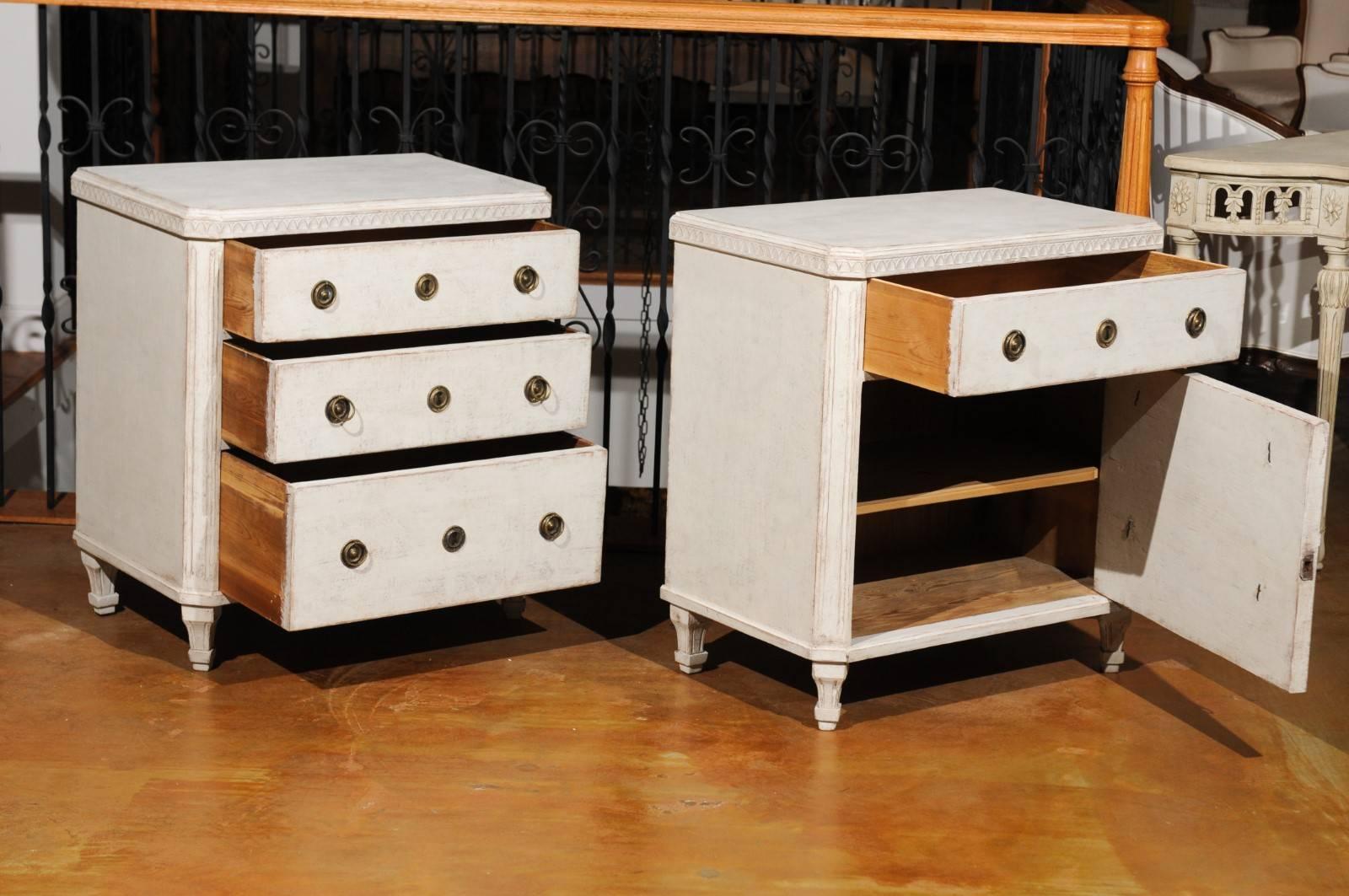 Pair of Swedish Gustavian Style Painted Chests with Drawers and Door, circa 1900 In Good Condition In Atlanta, GA