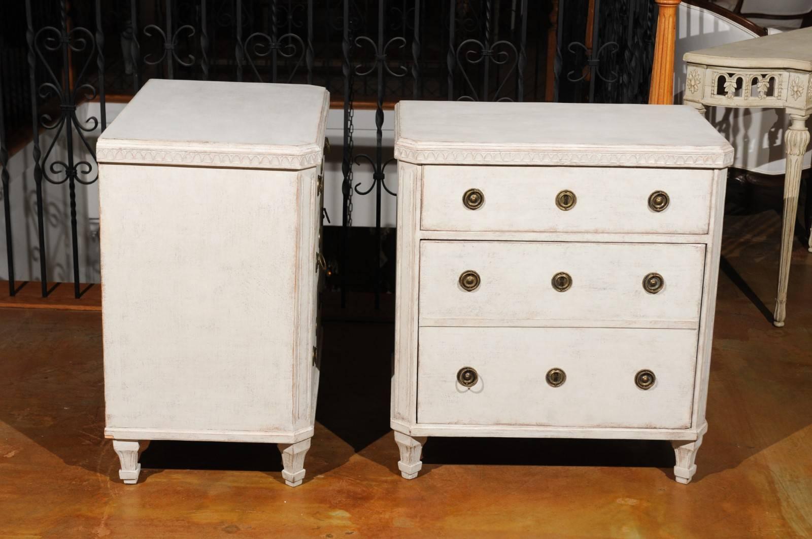 20th Century Pair of Swedish Gustavian Style Painted Chests with Drawers and Door, circa 1900