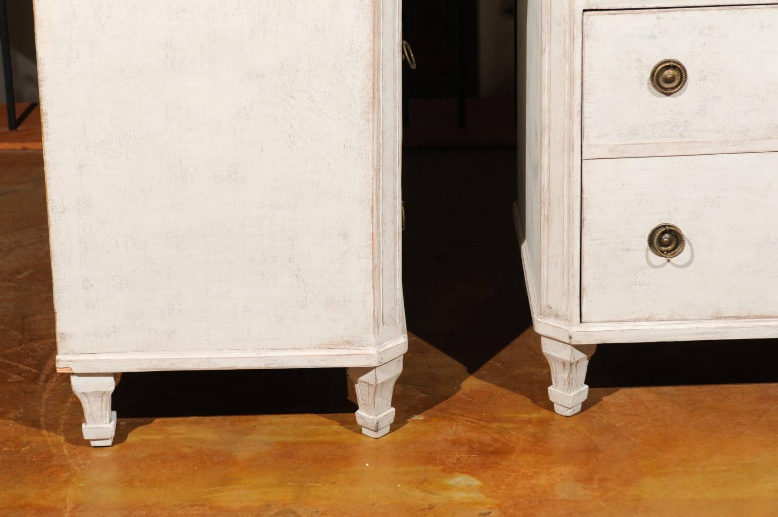 Wood Pair of Swedish Gustavian Style Painted Chests with Drawers and Door, circa 1900
