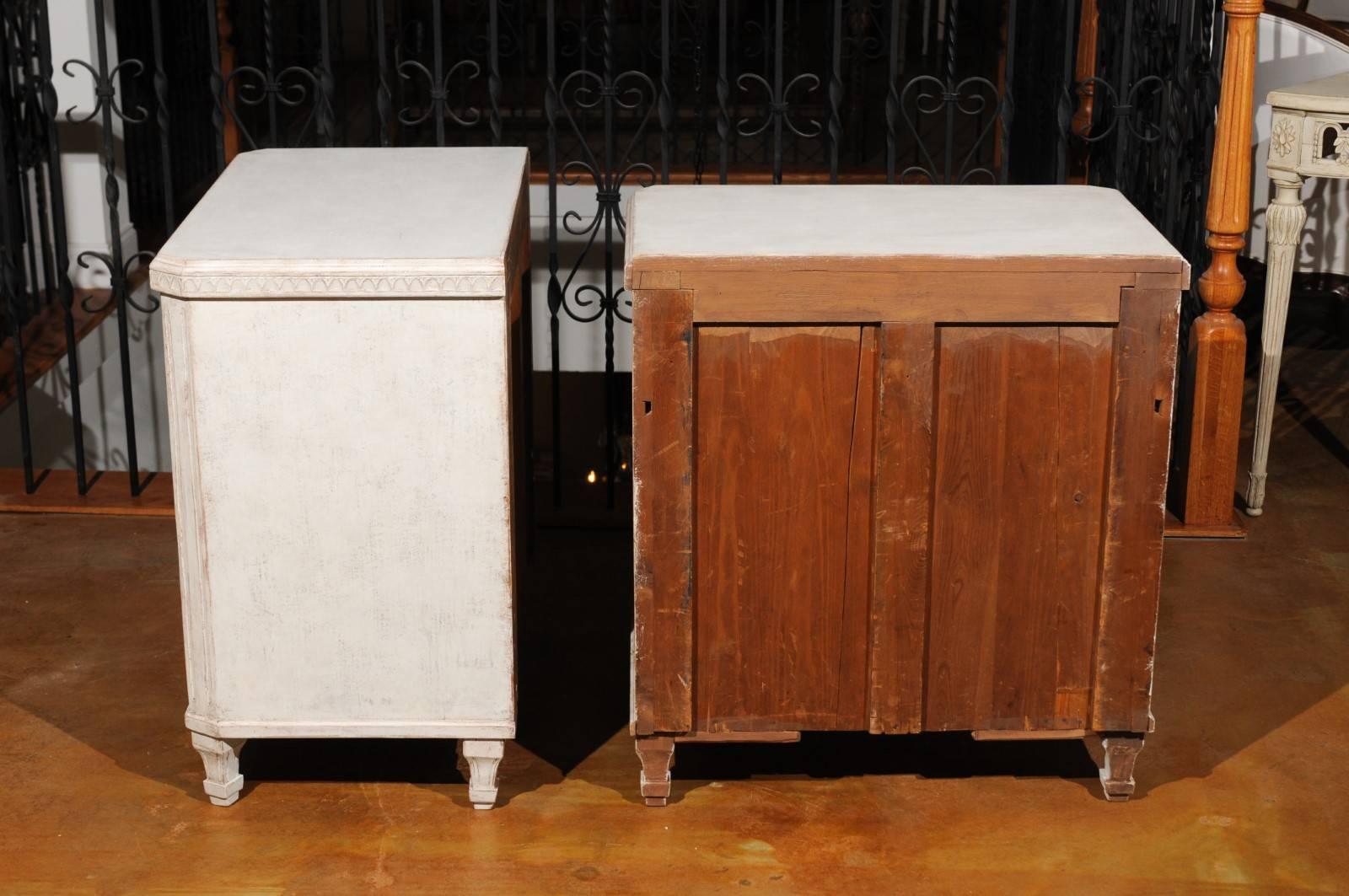 Pair of Swedish Gustavian Style Painted Chests with Drawers and Door, circa 1900 2