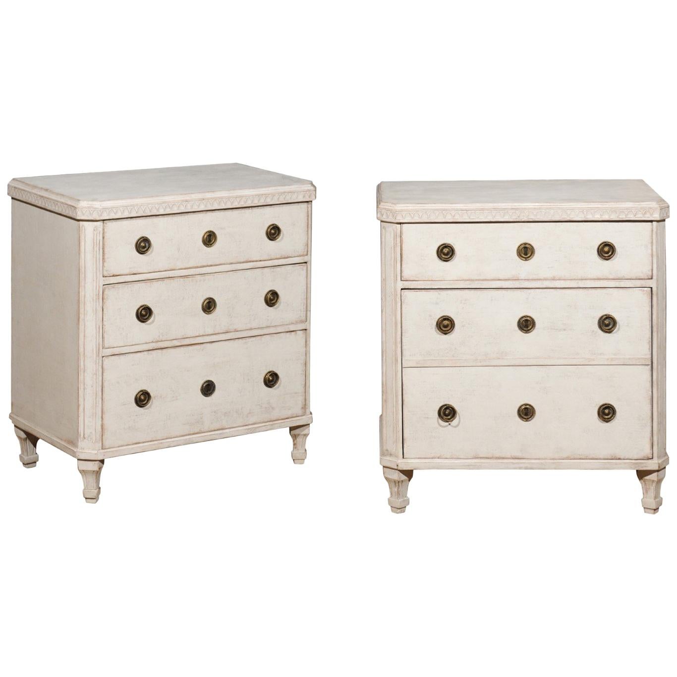 Pair of Swedish Gustavian Style Painted Chests with Drawers and Door, circa 1900