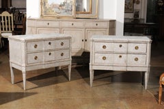 Pair of Swedish Gustavian Style Painted Commodes with Dentil Molding, circa 1870