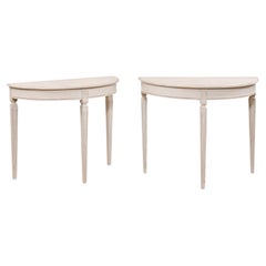Pair of Swedish Gustavian Style Painted Demilune Tables with Twisted Rope Motif