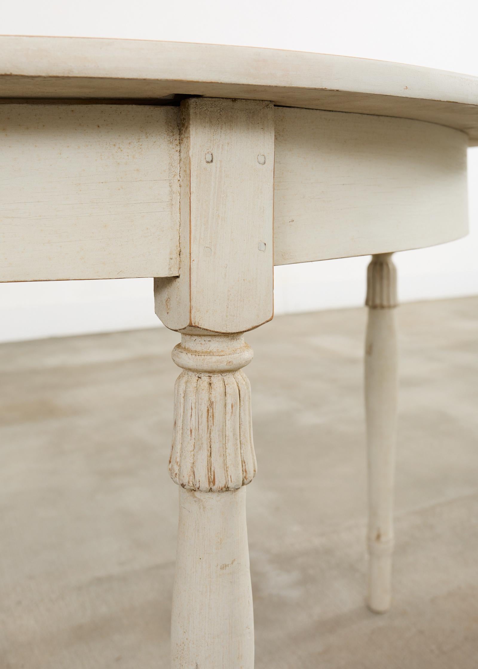 Pair of Swedish Gustavian Style Painted Pine Demilune Consoles For Sale 6
