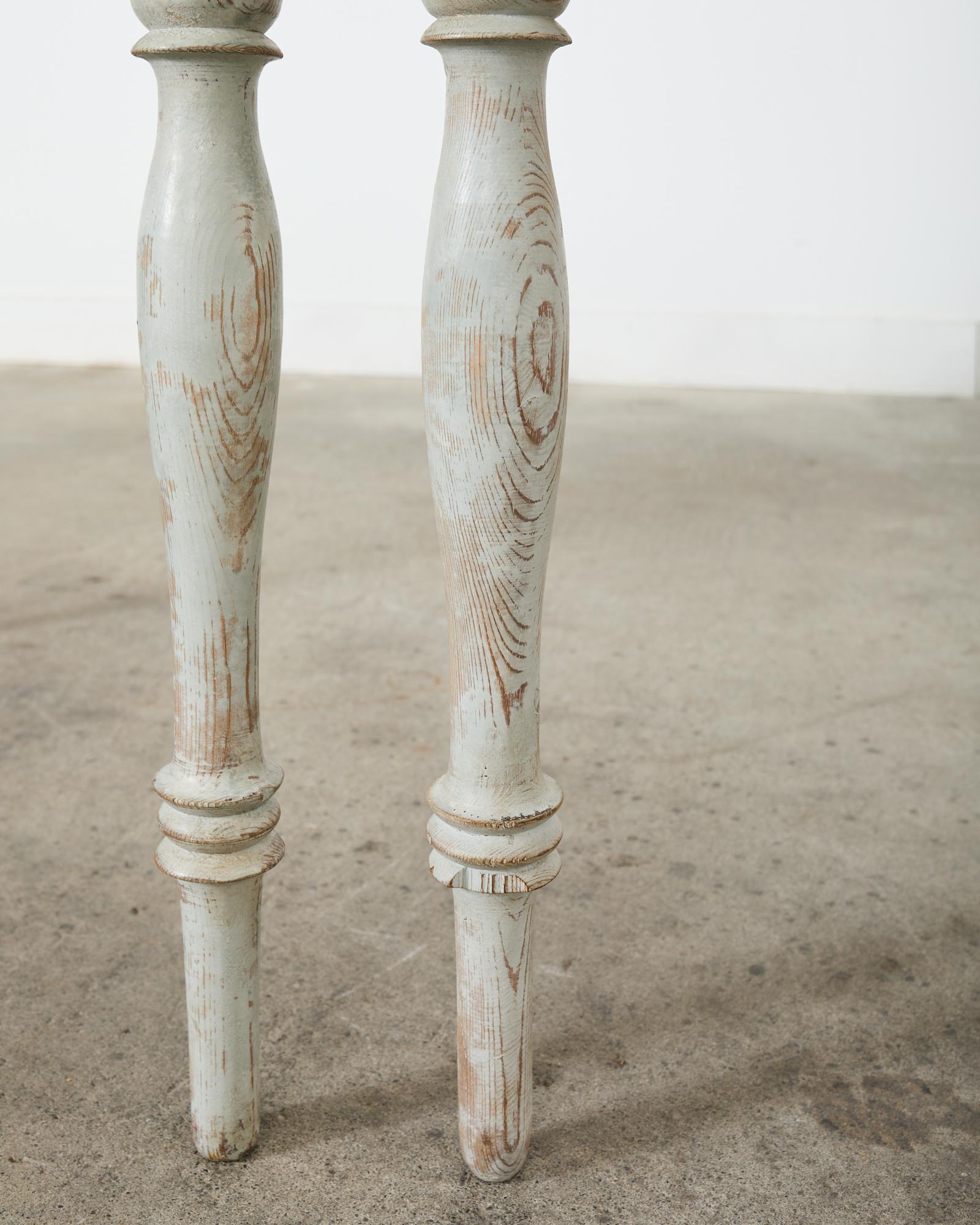 Pair of Swedish Gustavian Style Painted Pine Demilune Consoles For Sale 7