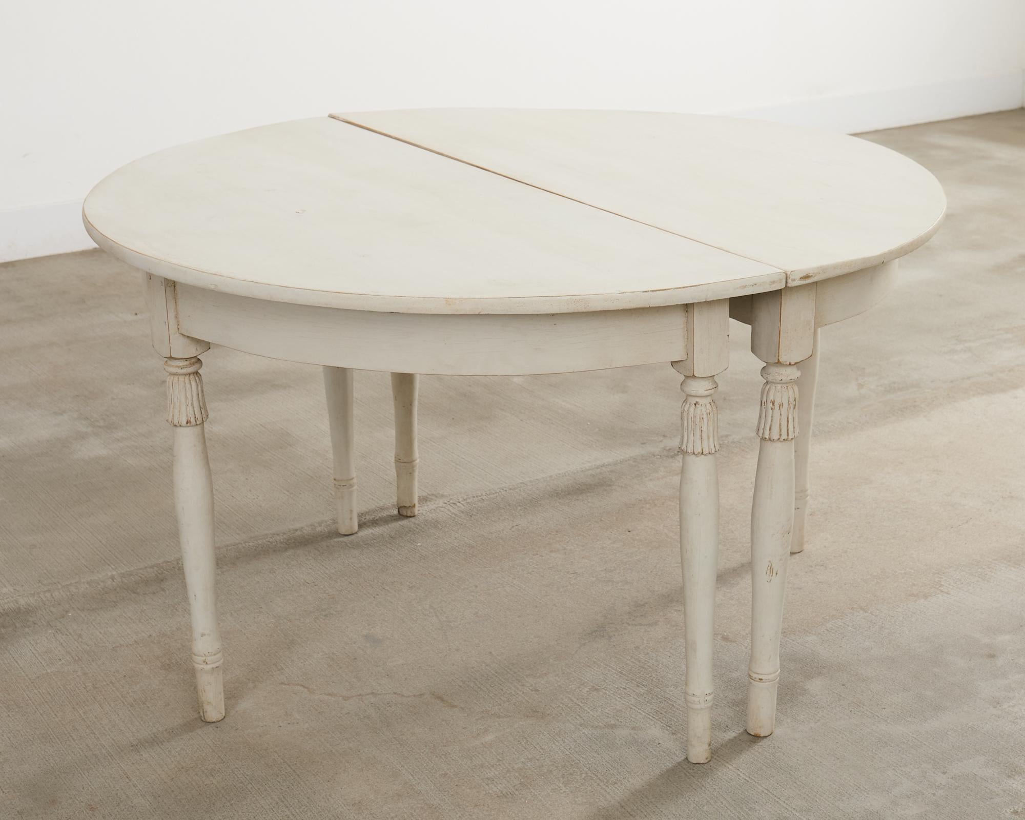 Pair of Swedish Gustavian Style Painted Pine Demilune Consoles For Sale 7
