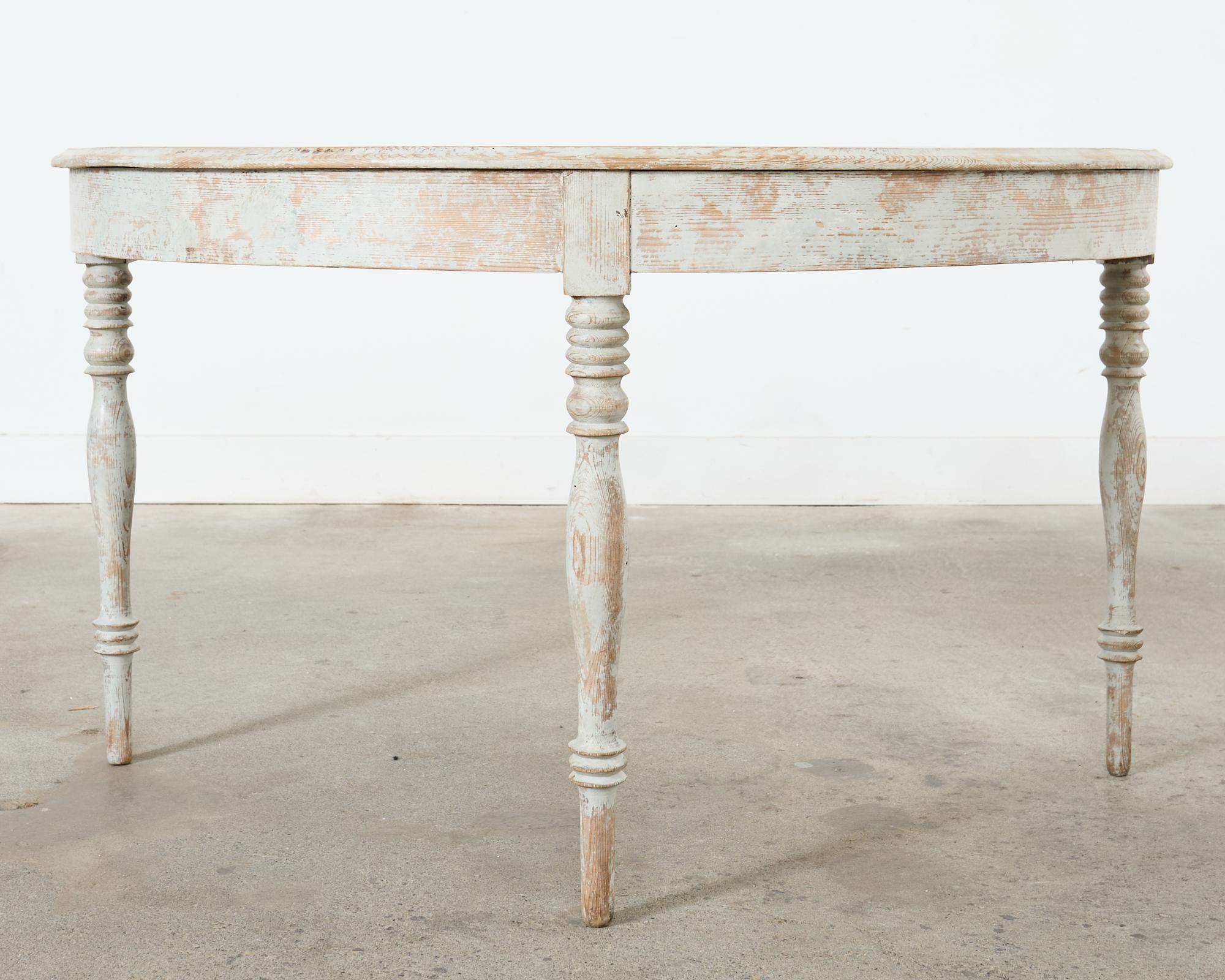Pair of Swedish Gustavian Style Painted Pine Demilune Consoles For Sale 8