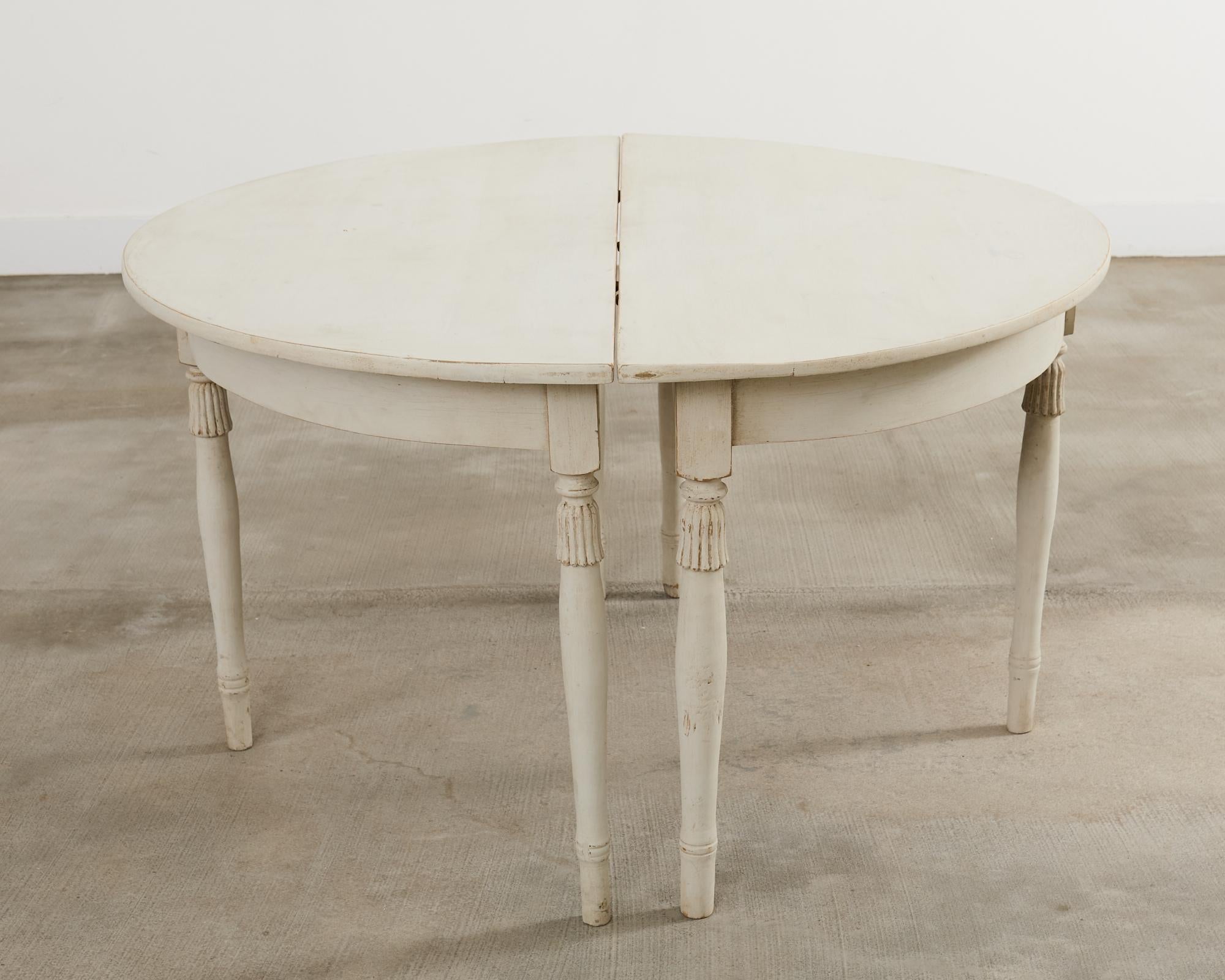 Pair of Swedish Gustavian Style Painted Pine Demilune Consoles For Sale 9