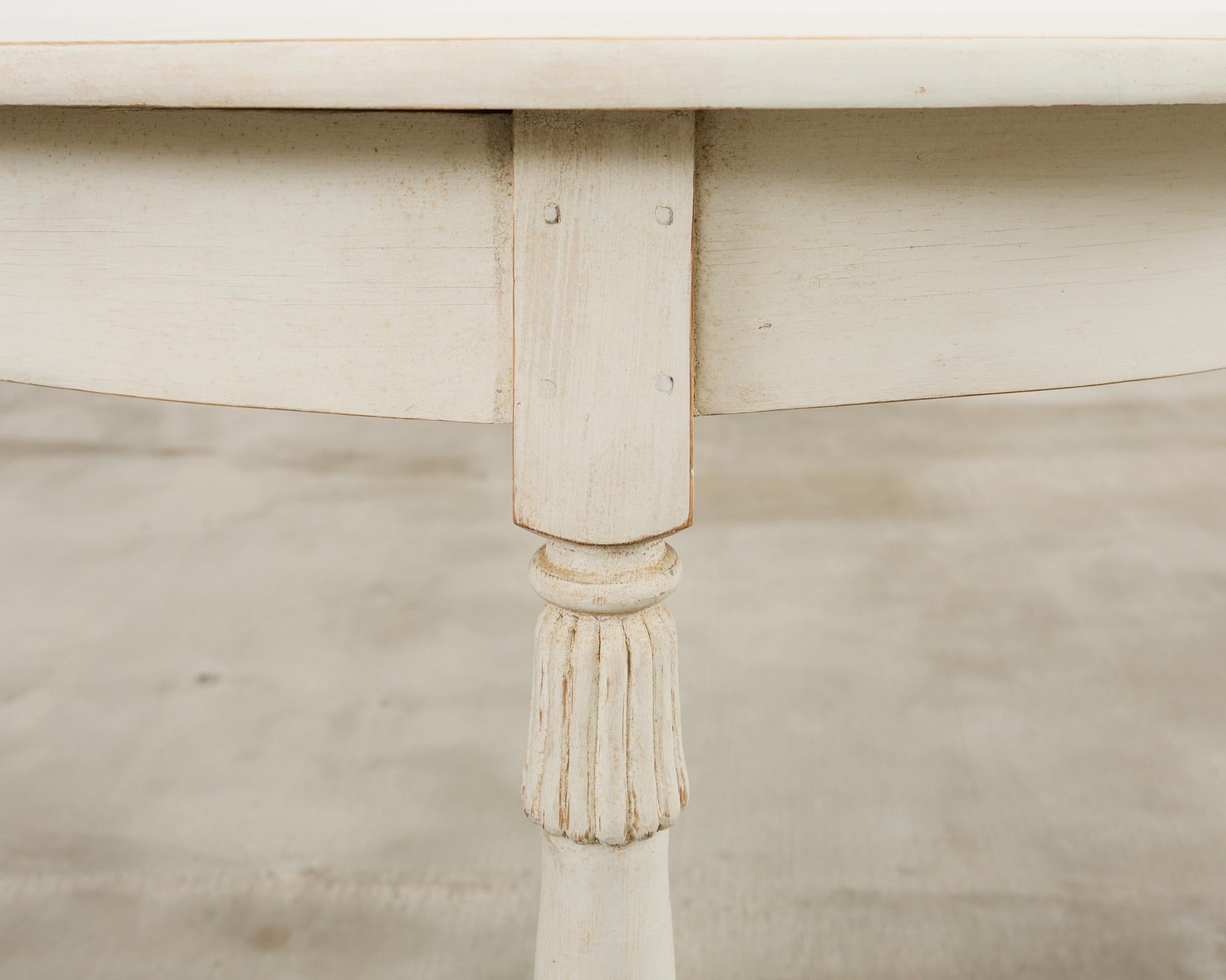 Pair of Swedish Gustavian Style Painted Pine Demilune Consoles For Sale 11