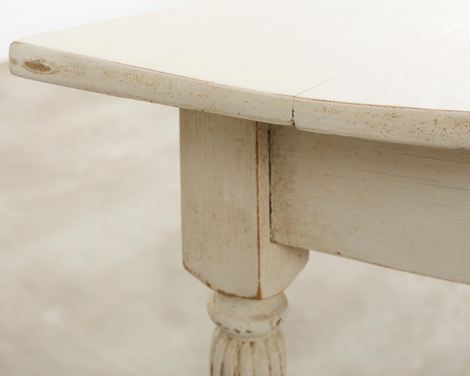 Pair of Swedish Gustavian Style Painted Pine Demilune Consoles For Sale 14