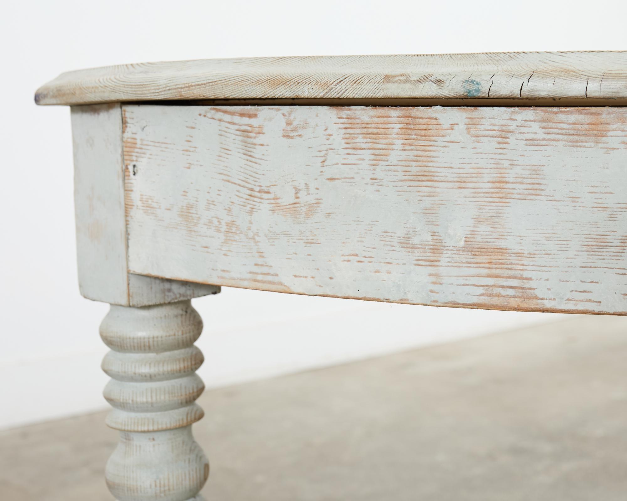 Pair of Swedish Gustavian Style Painted Pine Demilune Consoles For Sale 15