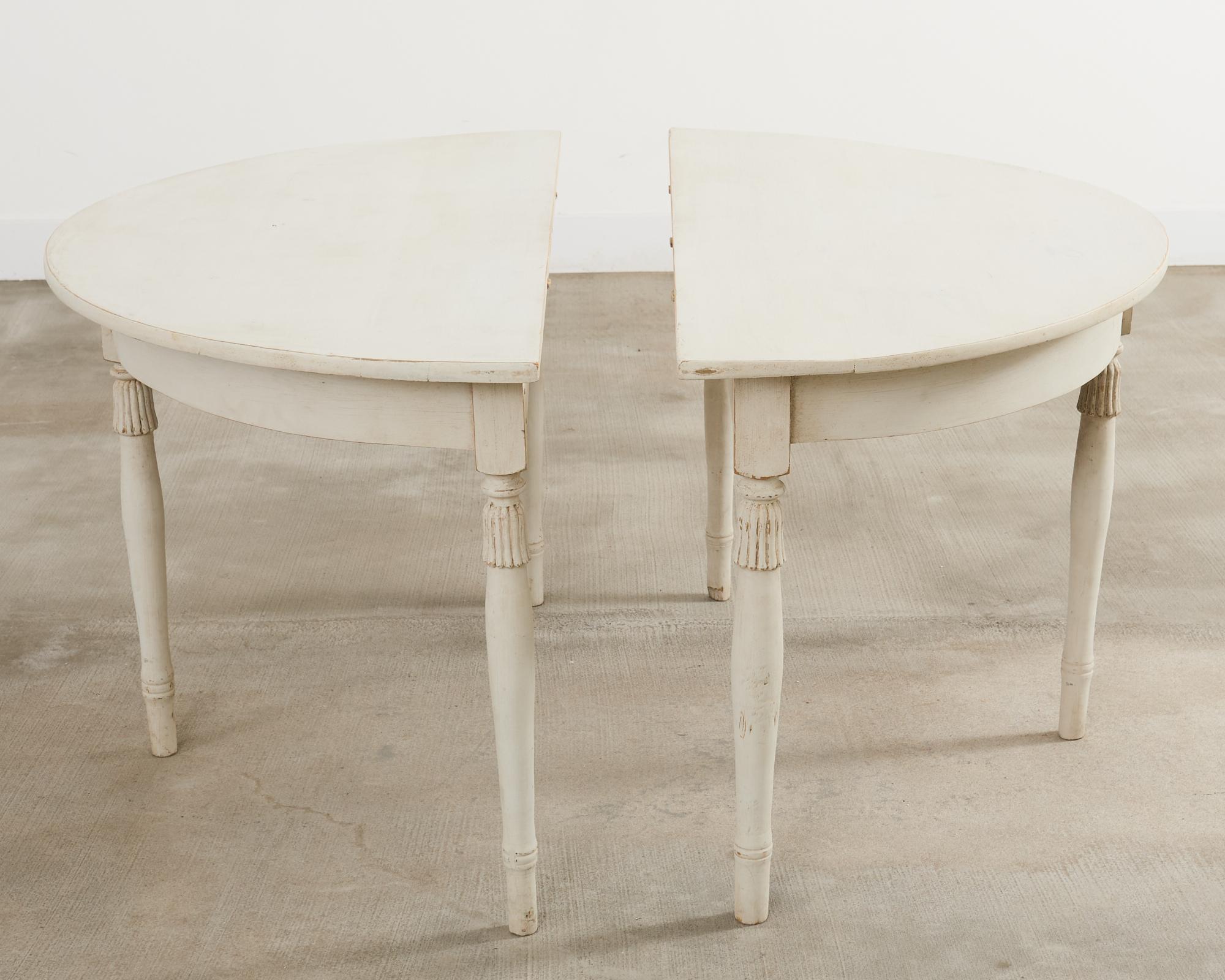 Pair of Swedish Gustavian Style Painted Pine Demilune Consoles For Sale 15