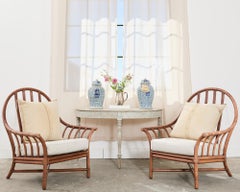 Pair of Swedish Gustavian Style Painted Pine Demilune Consoles