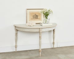 Pair of Swedish Gustavian Style Painted Pine Demilune Consoles
