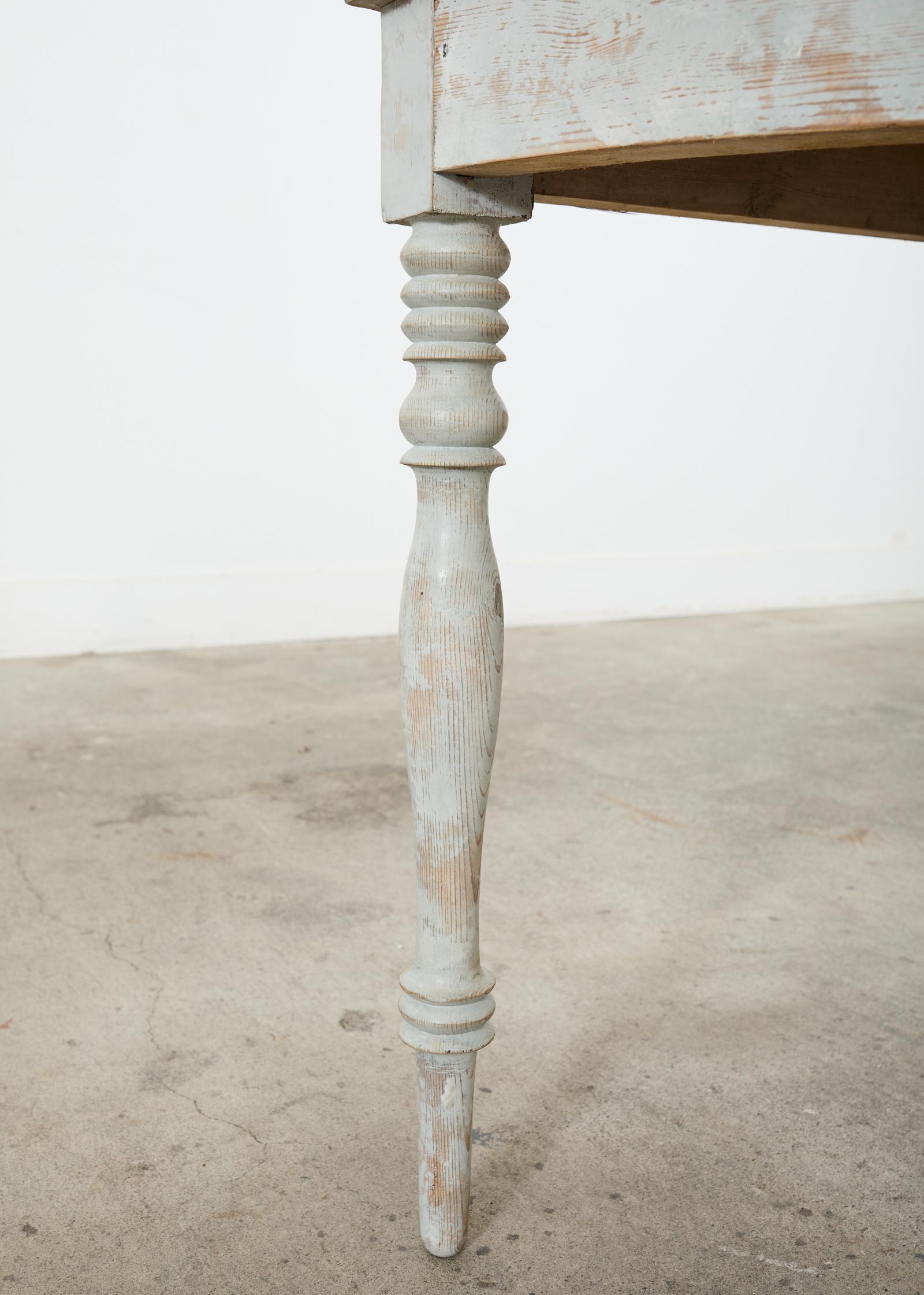 Pair of Swedish Gustavian Style Painted Pine Demilune Consoles For Sale 16