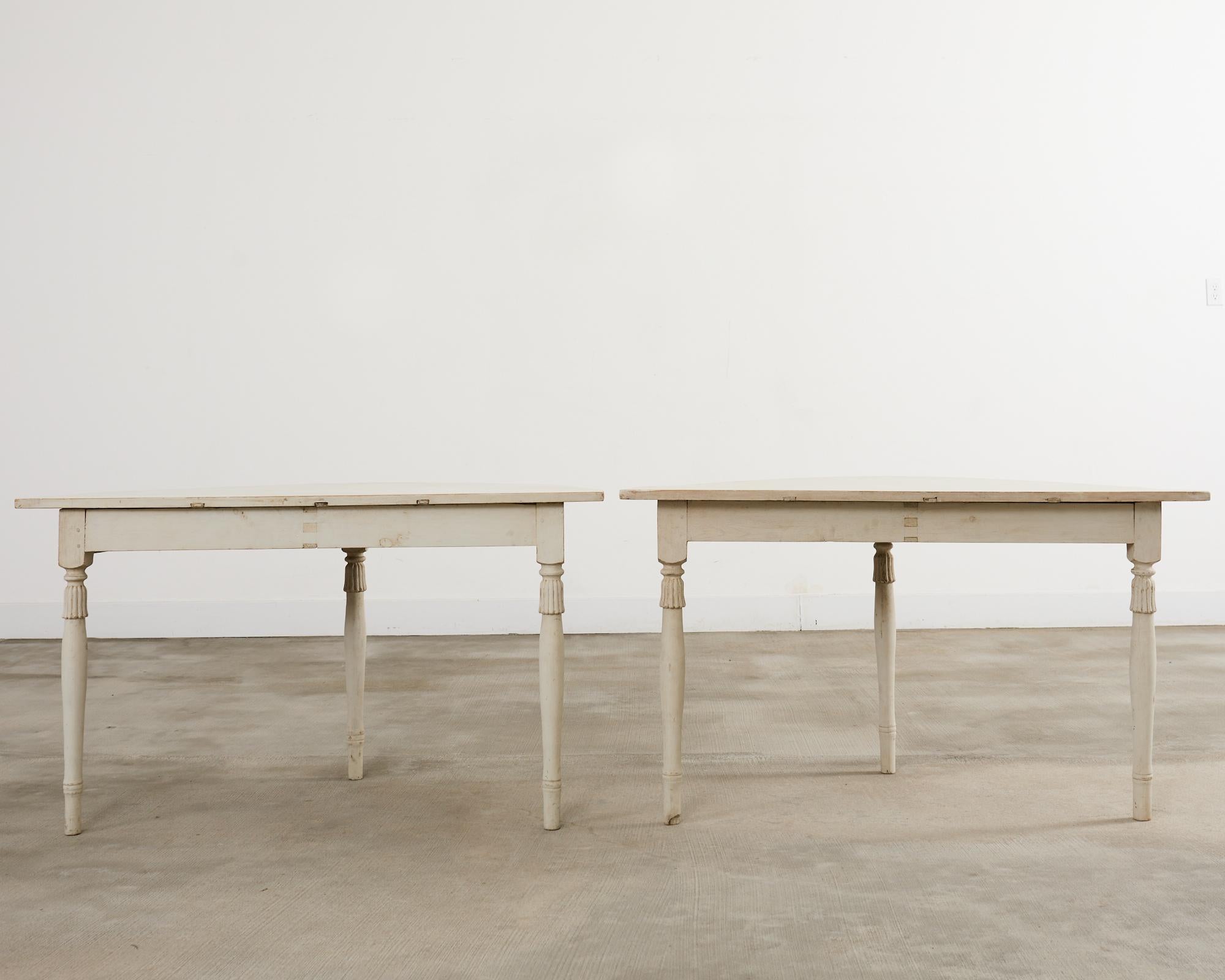 Pair of Swedish Gustavian Style Painted Pine Demilune Consoles For Sale 16