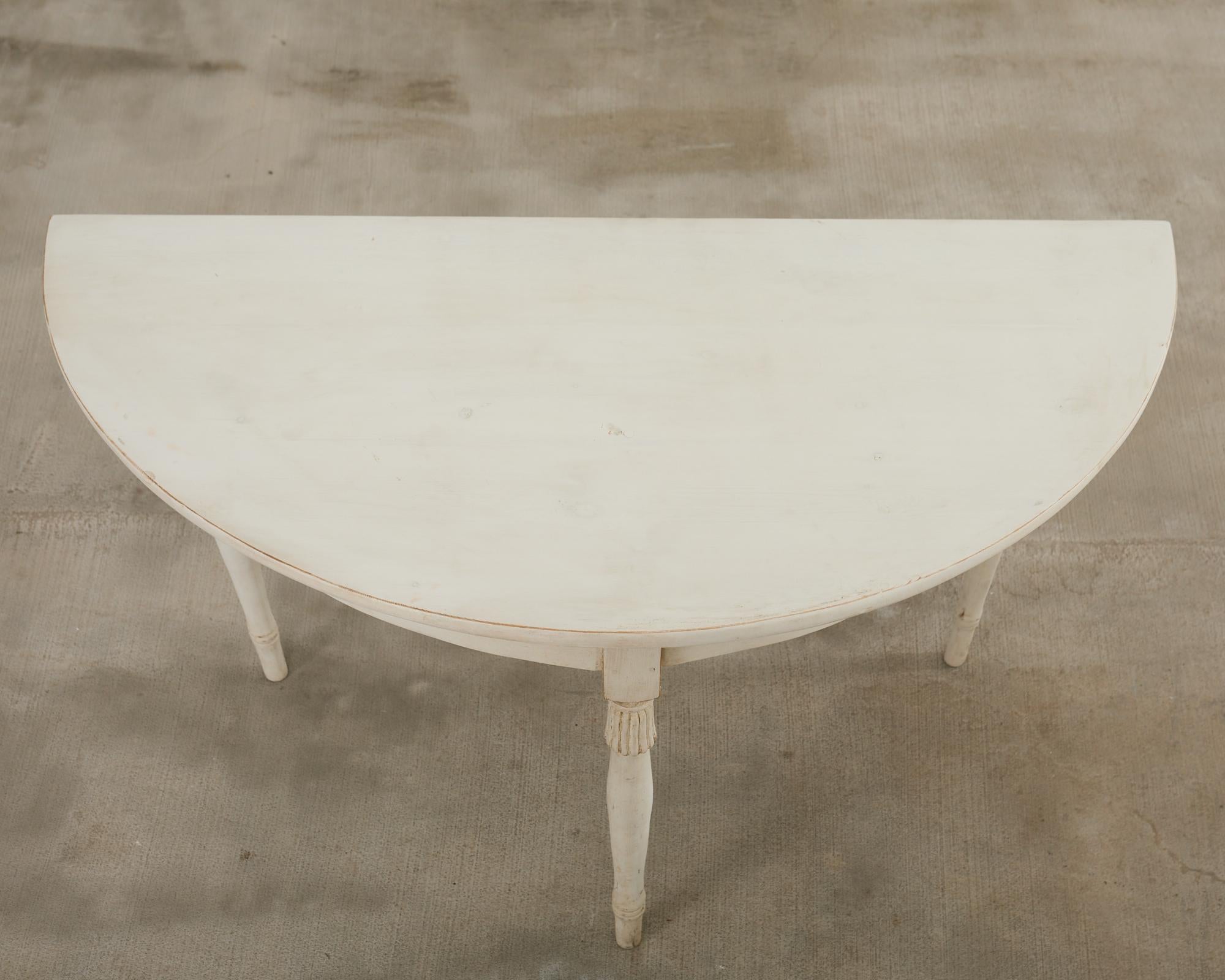 Pair of Swedish Gustavian Style Painted Pine Demilune Consoles For Sale 2