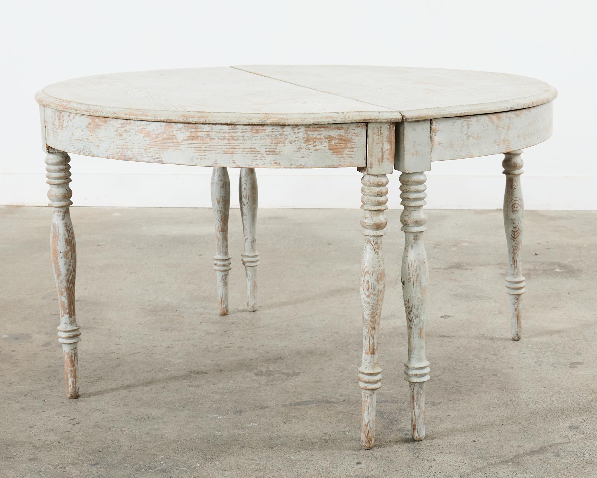 Pair of Swedish Gustavian Style Painted Pine Demilune Consoles For Sale 3