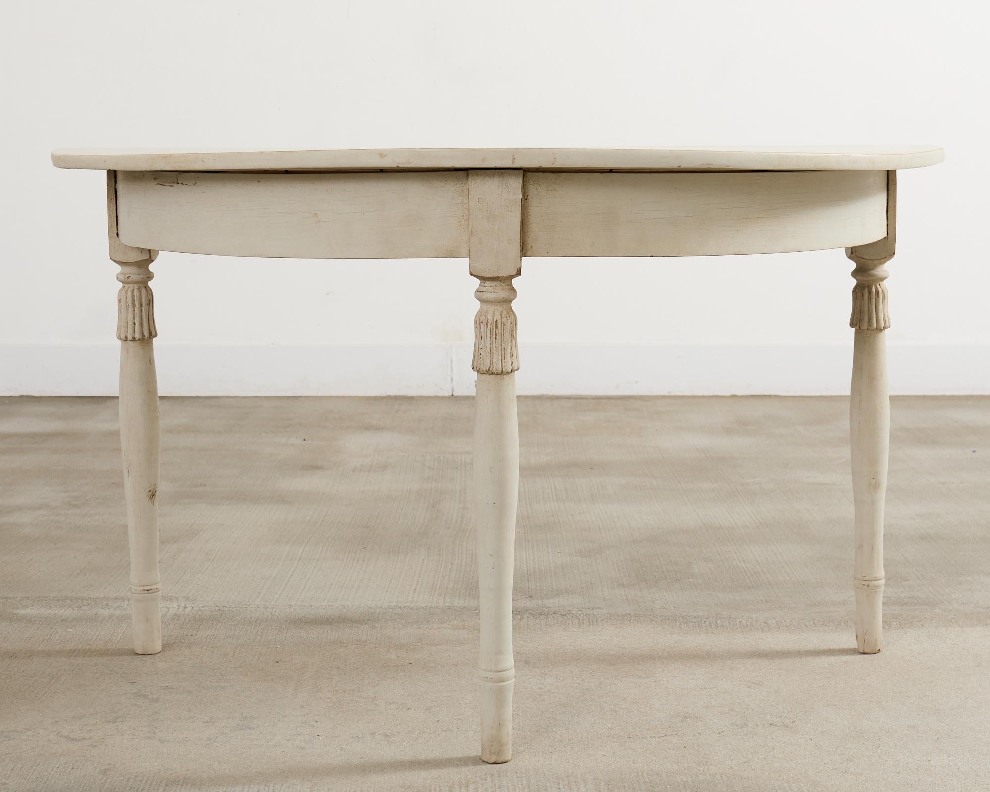 Pair of Swedish Gustavian Style Painted Pine Demilune Consoles For Sale 3