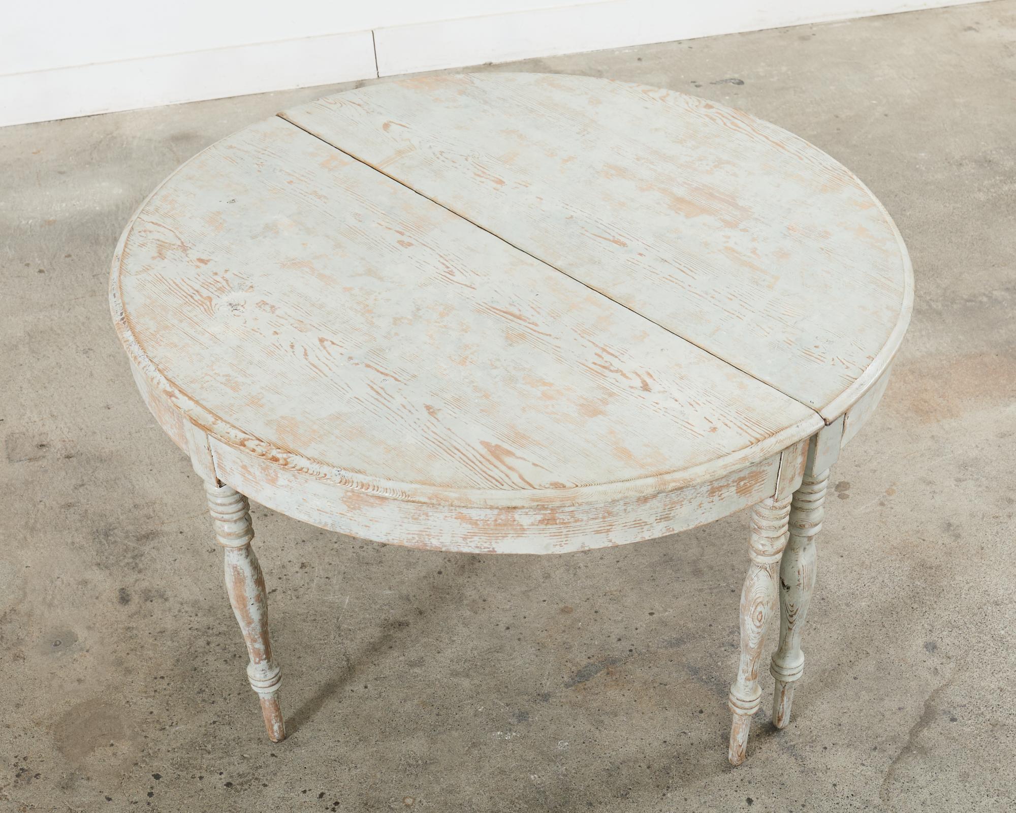 Pair of Swedish Gustavian Style Painted Pine Demilune Consoles For Sale 4