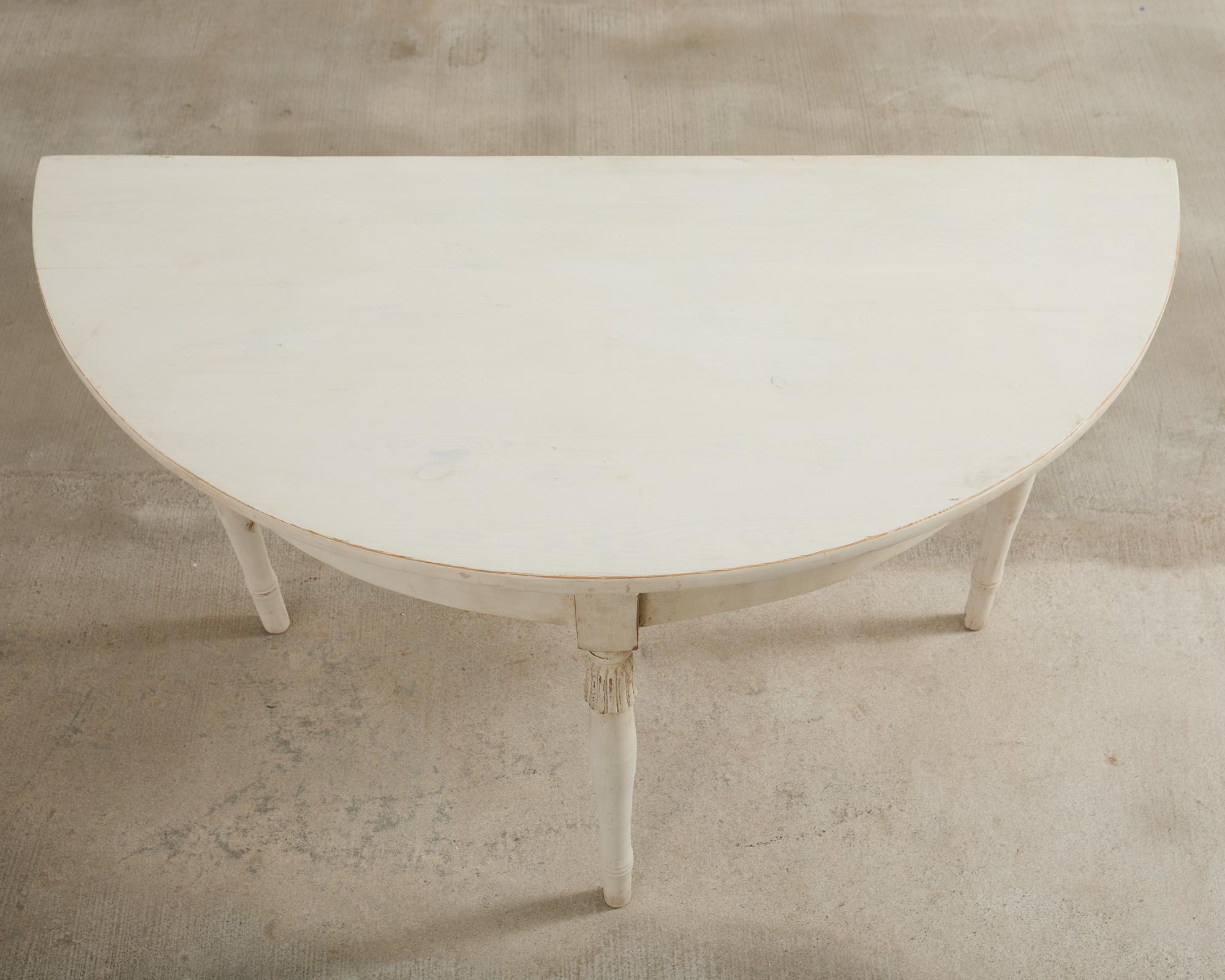 Pair of Swedish Gustavian Style Painted Pine Demilune Consoles For Sale 4