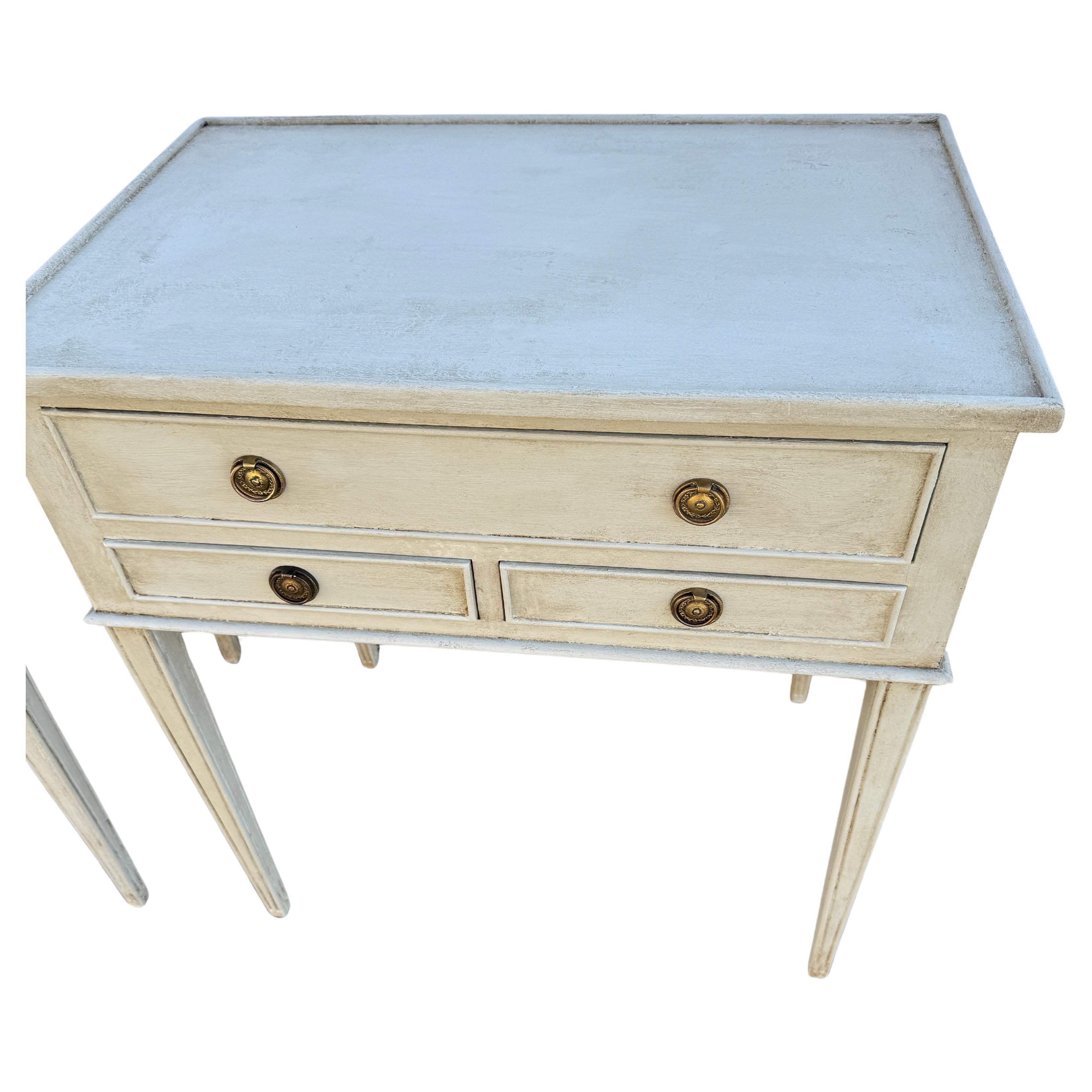 Brass Pair of Swedish Gustavian Style Painted Side Tables Bedside