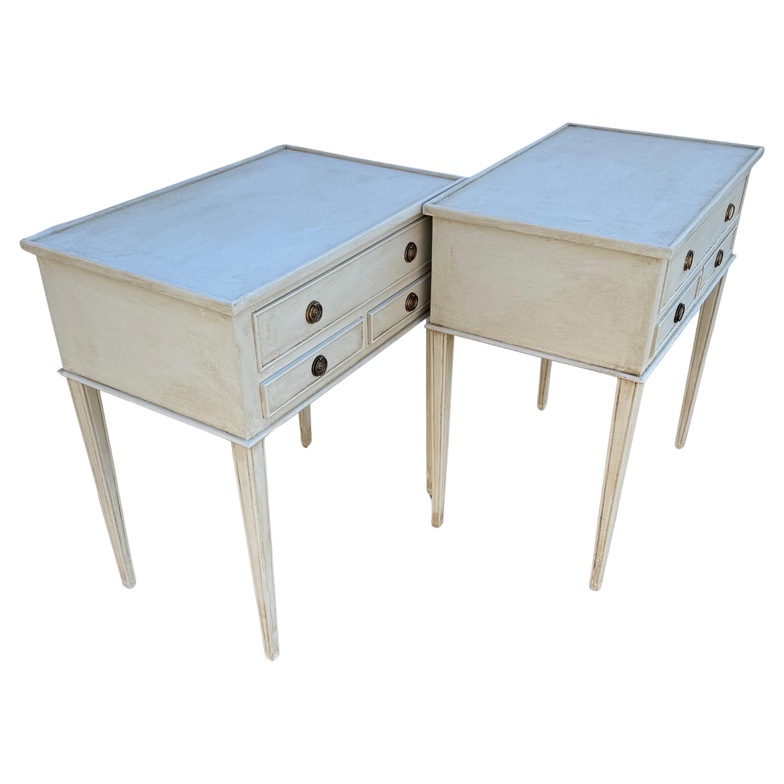 Pair of Swedish Gustavian Style Painted Side Tables Bedside 1