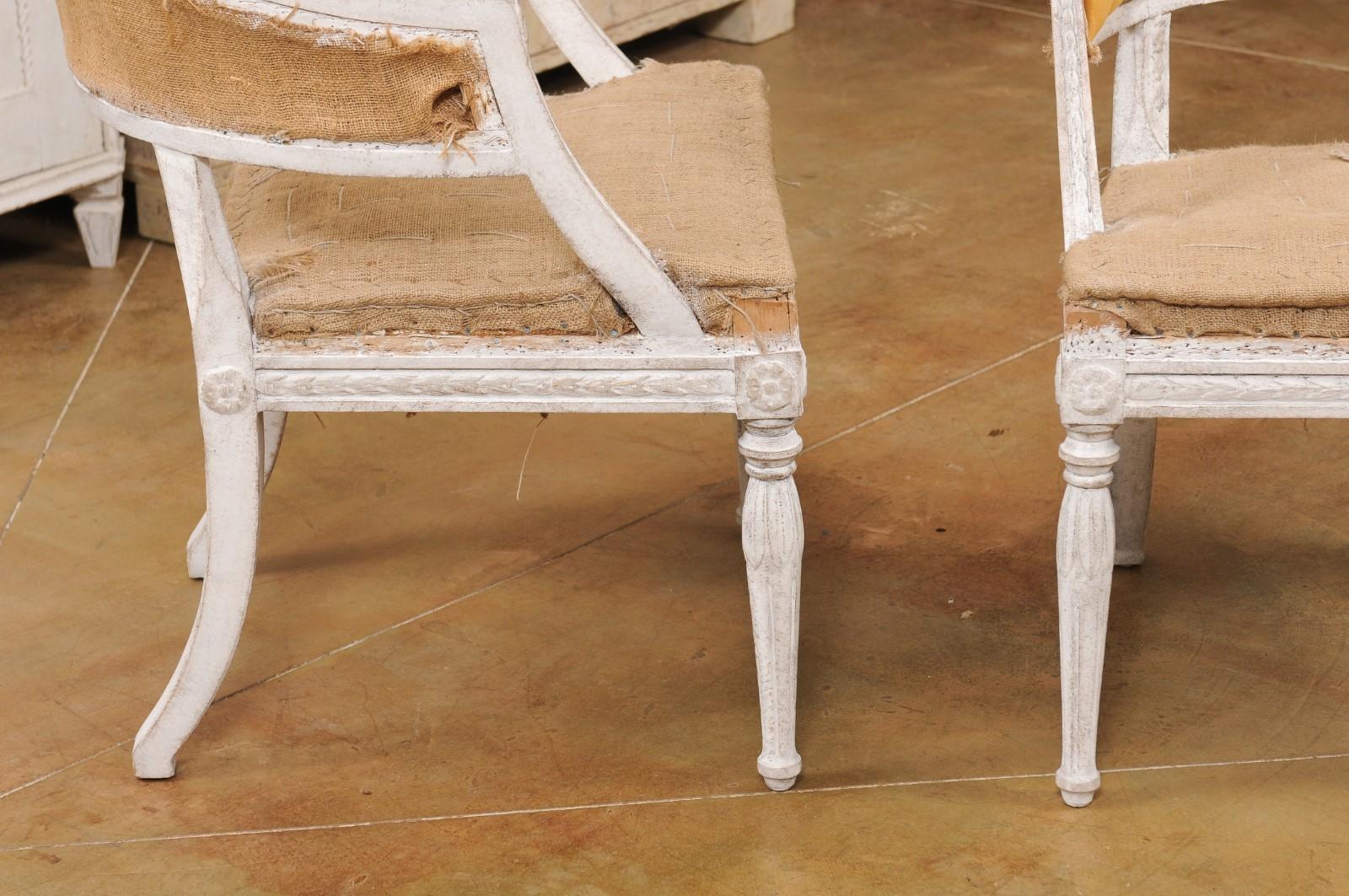 Pair of Swedish Gustavian Style Painted Tub Chairs with Carved Campanula Friezes For Sale 2