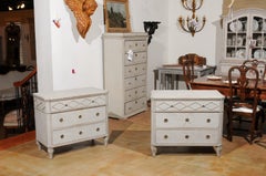 Pair of Swedish Gustavian Style Painted Wood Chests with Diamonds Motifs