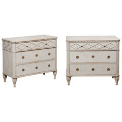 Pair of Swedish Gustavian Style Painted Wood Chests with Diamonds Motifs