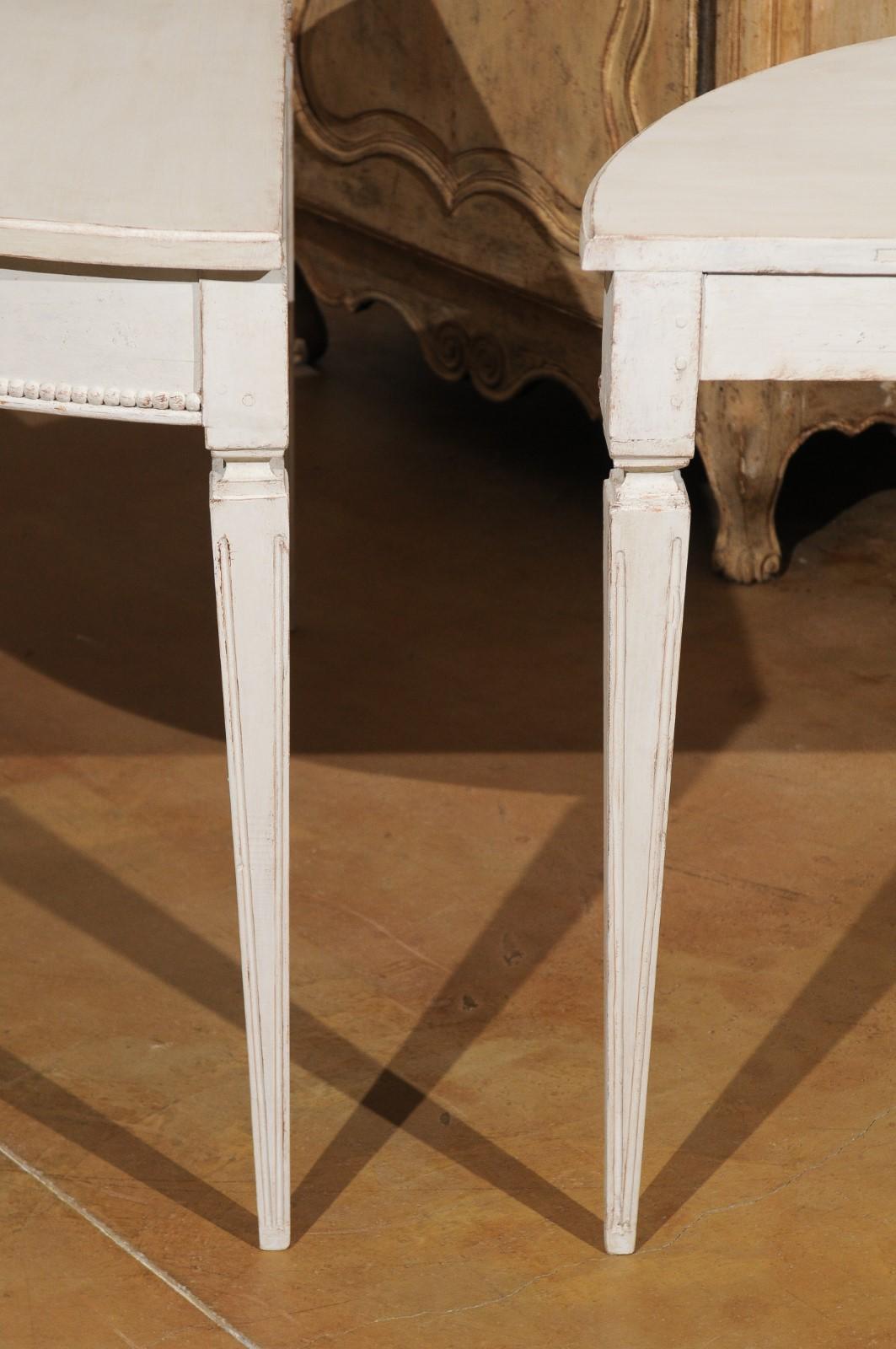 Pair of Swedish Gustavian Style Painted Wood Demilune Console Tables, circa 1880 4
