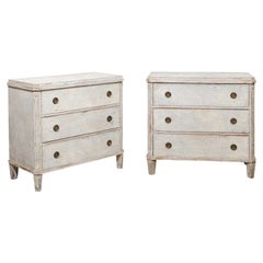 Pair of Swedish Gustavian Style Painted Wood Three-Drawer Chests with Rosettes