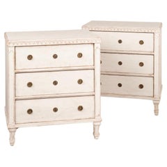 Pair of Swedish Gustavian Style White Painted Chest of Drawers Circa 1880