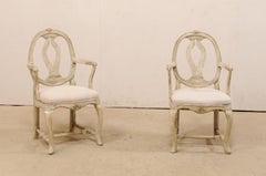 Pair of Swedish Gustavian "Svenska Modellen" Wood Armchairs, Early 19th Century
