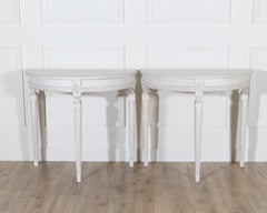 Pair of Swedish Gustavian White-Painted Demi-Lune Consoles, ca. 1880