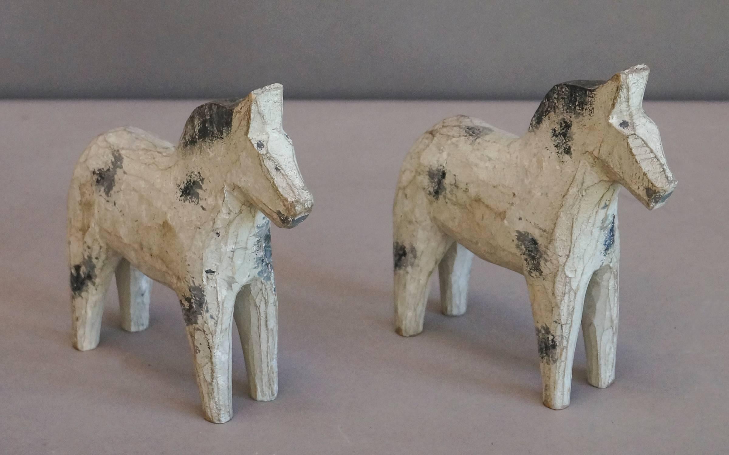 Folk Art Pair of Swedish Hand-Carved Dala Horses