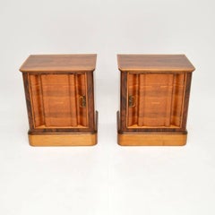 Pair of Swedish Inlaid Walnut Art Deco Bedside Cabinets
