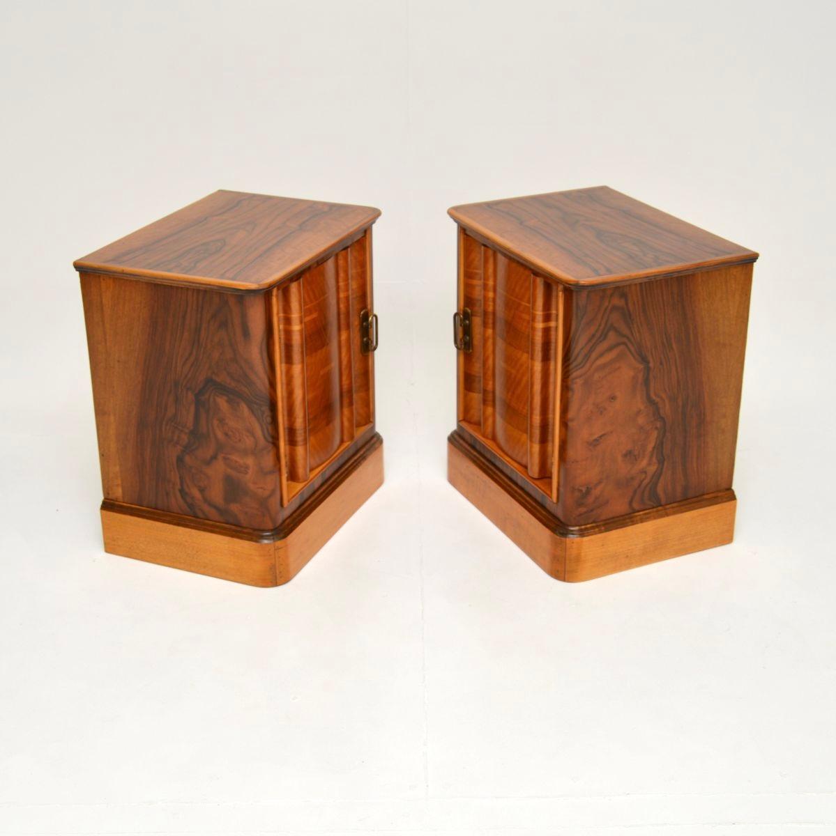 Satinwood Pair of Swedish Inlaid Walnut Art Deco Bedside Cabinets