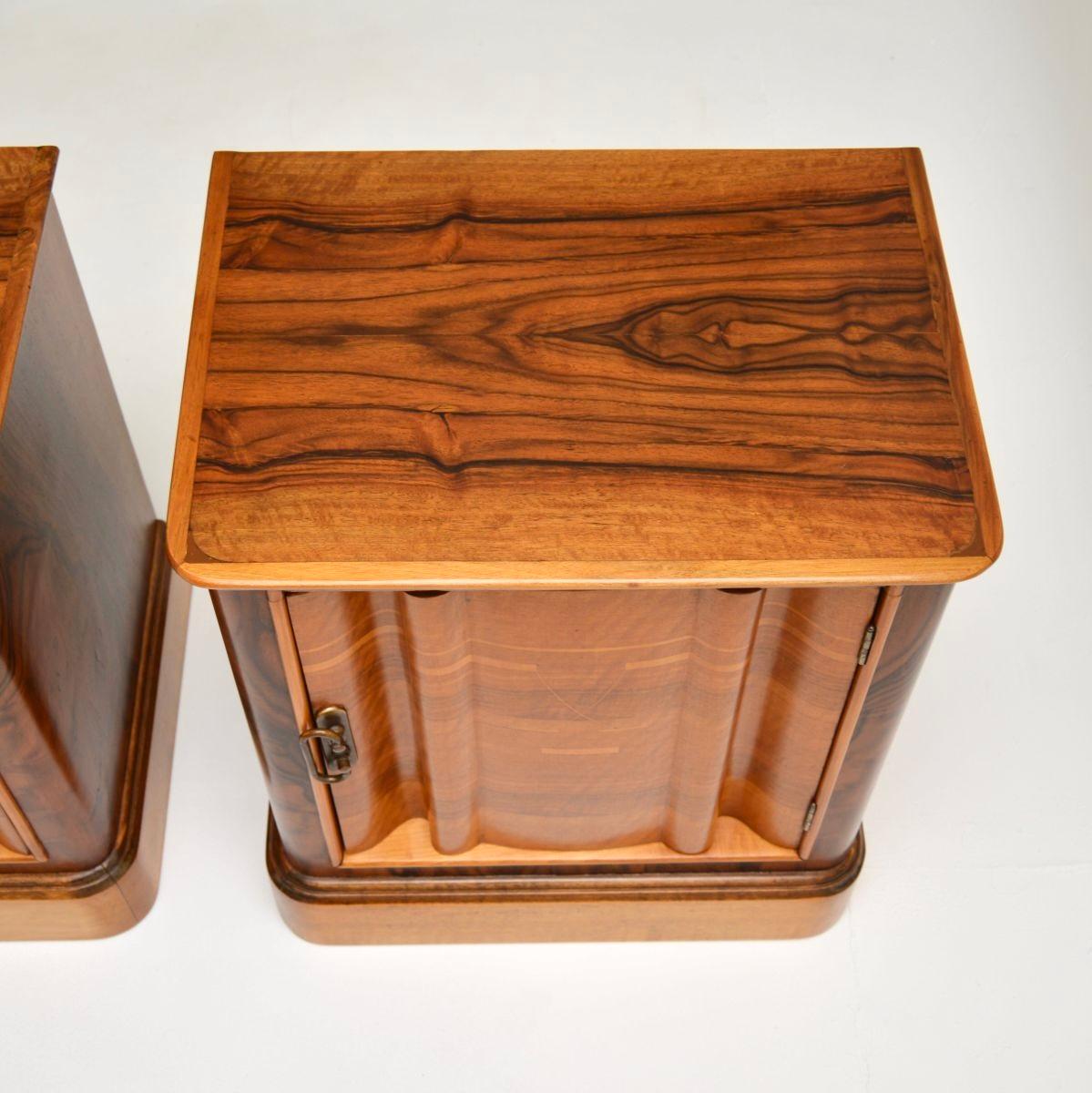 Pair of Swedish Inlaid Walnut Art Deco Bedside Cabinets 3