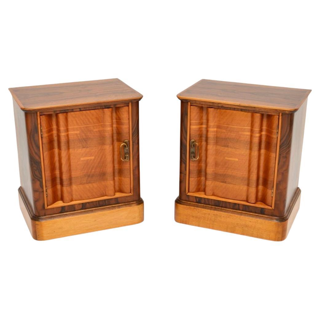Pair of Swedish Inlaid Walnut Art Deco Bedside Cabinets For Sale
