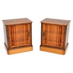 Antique Pair of Swedish Inlaid Walnut Art Deco Bedside Cabinets