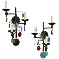 Paar schwedische Eisen-Wandleuchter