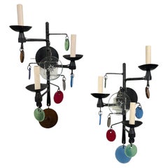 Paar schwedische Eisen-Wandleuchter