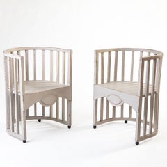 Jugend Chairs a Pair. Swedish in Painted Pine with Original Cushions