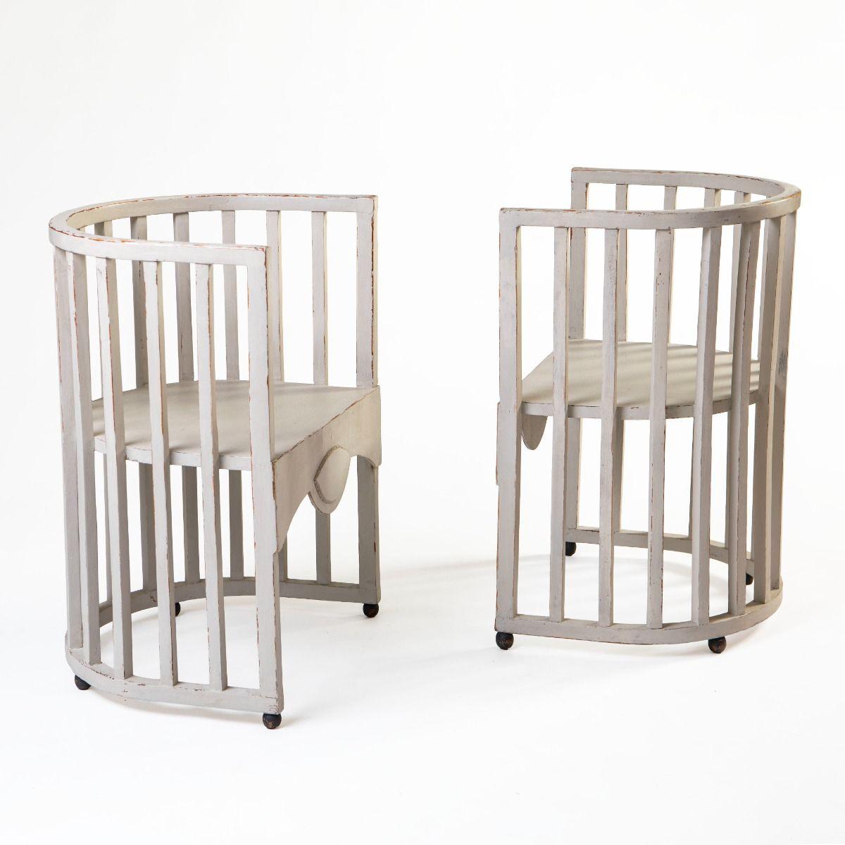 Jugendstil Pair of Swedish Jugend Chairs in Painted Pine with Original Cushions For Sale