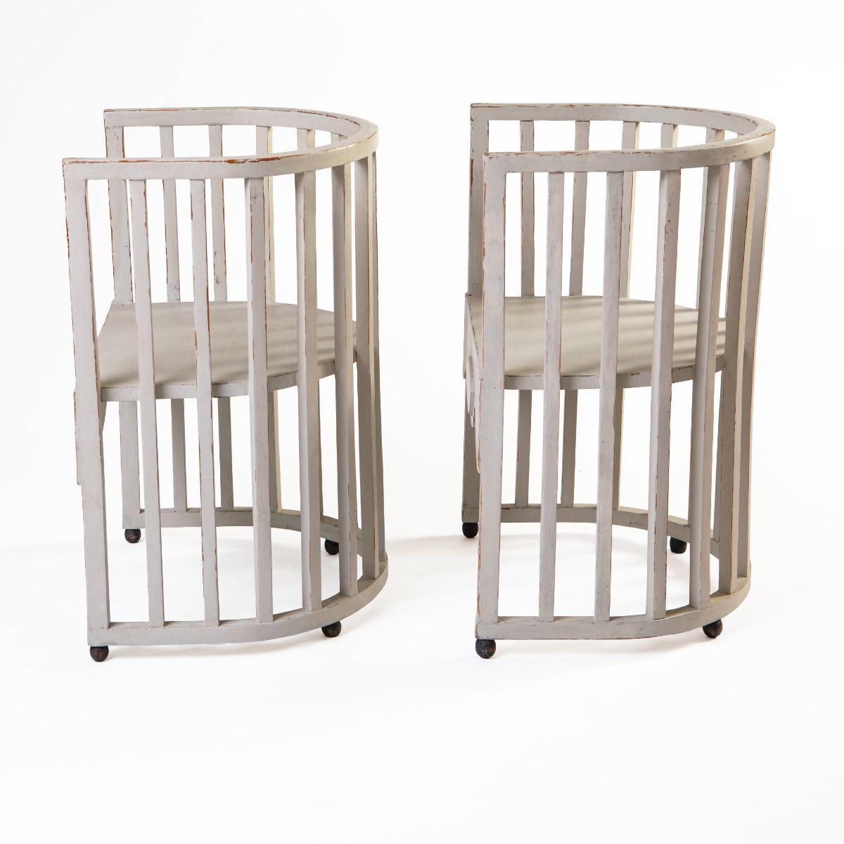 Early 20th Century Pair of Swedish Jugend Chairs in Painted Pine with Original Cushions For Sale