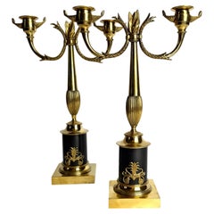 Pair of Swedish Karl Johan Empire Gilt and Patinated Brass Candelabra, 1820s