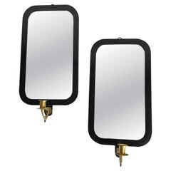 Pair of Swedish Karl Johan Mirror Sconces in Ebonized Birch, 1830s